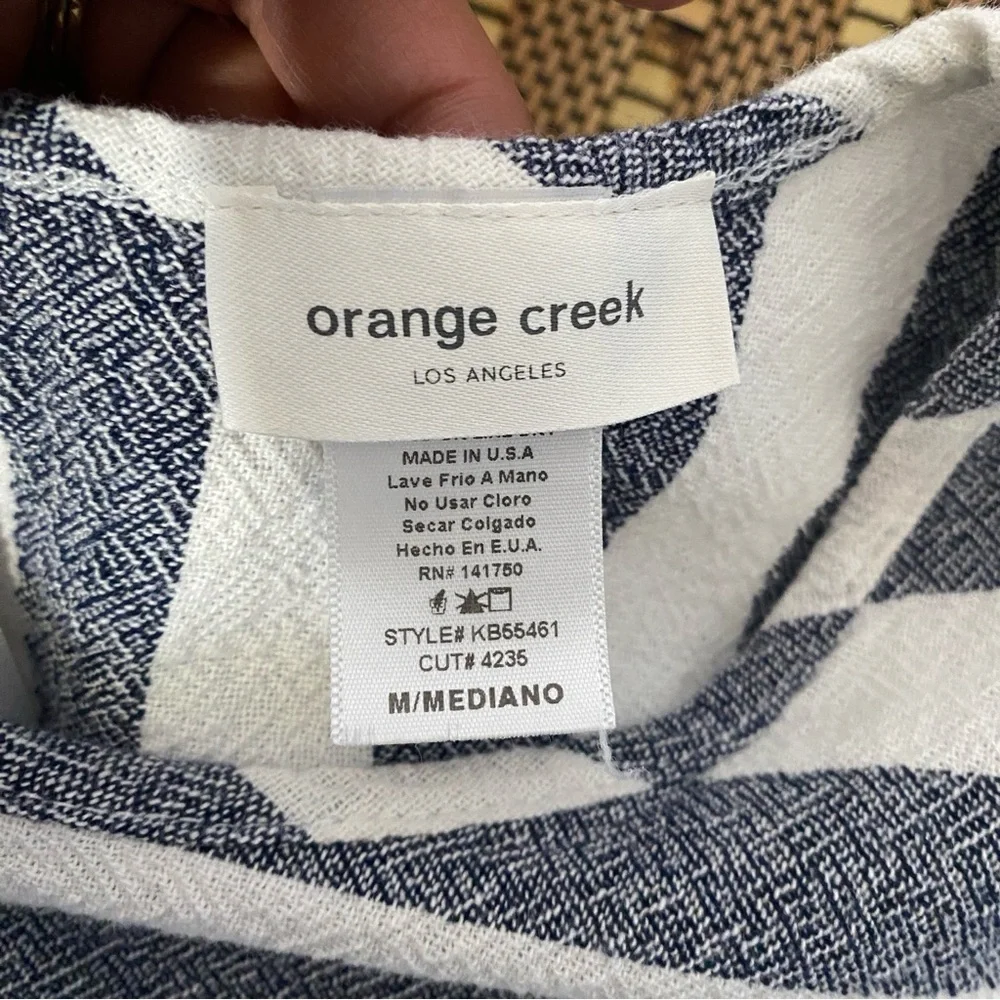 Orange Creek Women's Striped Perfection Jumpsuit Navy White Medium USA Cotton